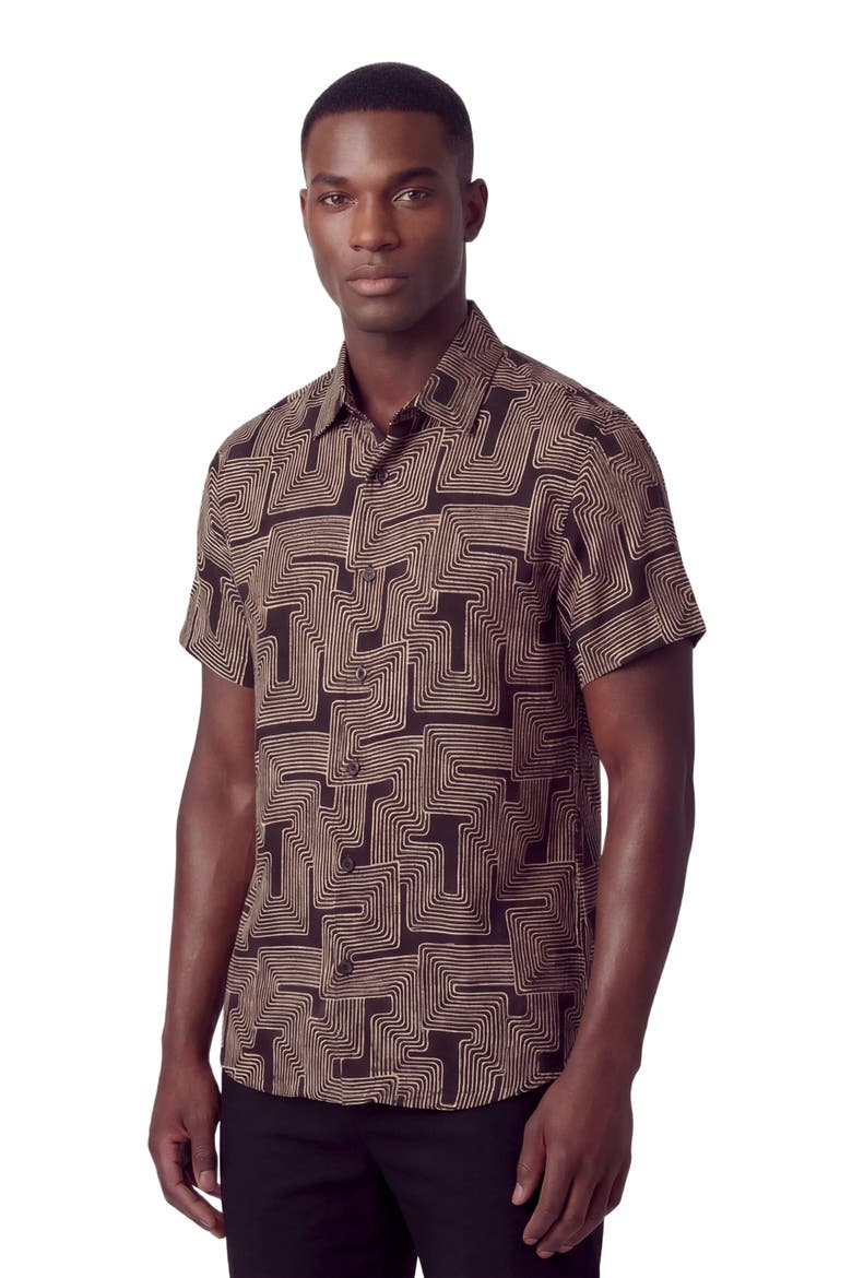 Inter Twine Mens Linen Button-up Shirt, Alternate, color, INTER TWINE BLACK