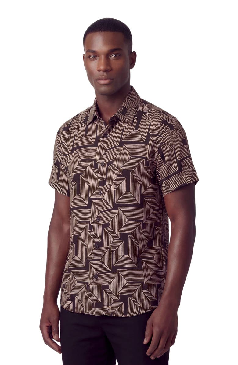 Lords of Harlech Inter Twine Mens Linen Button-up Shirt, Alternate, color, Inter Twine Black