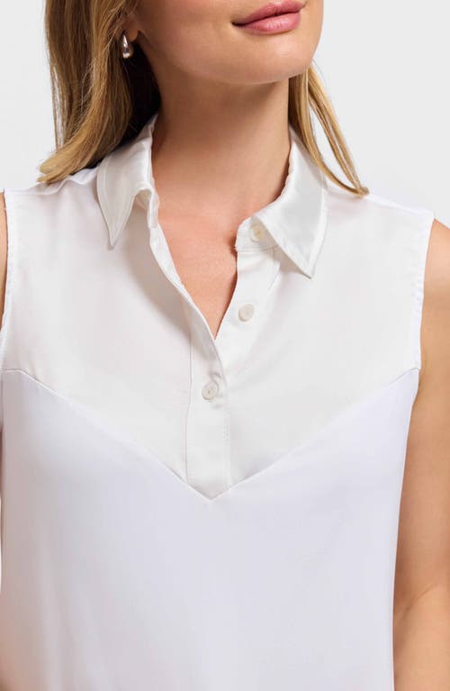 Foxcroft Sasha Sleeveless Mixed Media Shirt In White