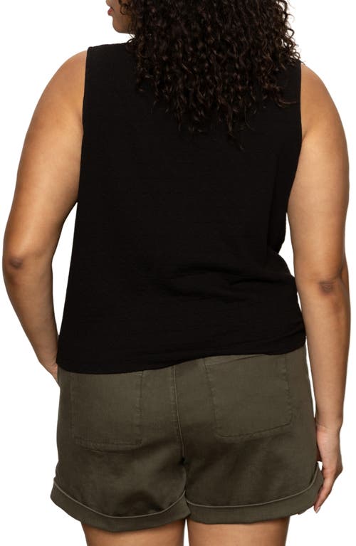 Sanctuary Link Up Tie Hem Sleeveless Stretch Cotton Top In Black