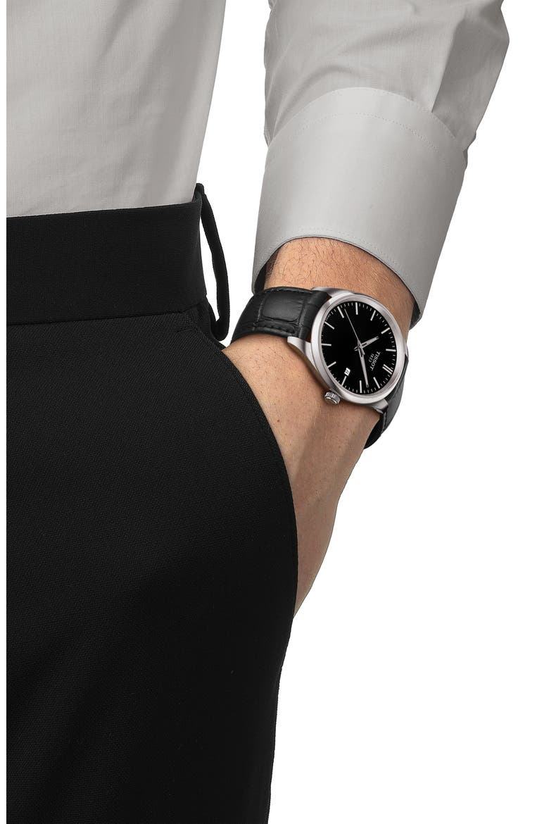 PR 100 Quartz Leather Strap Watch, 40mm, Alternate, color, BLACK