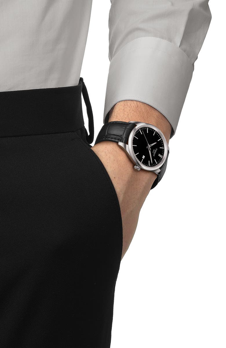 Tissot PR 100 Quartz Leather Strap Watch, 40mm, Alternate, color, Black