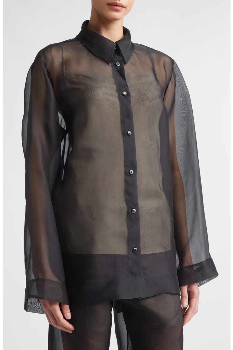 Lisse Classic Silk Organza Button-Up Shirt, Alternate, color, BLACK
