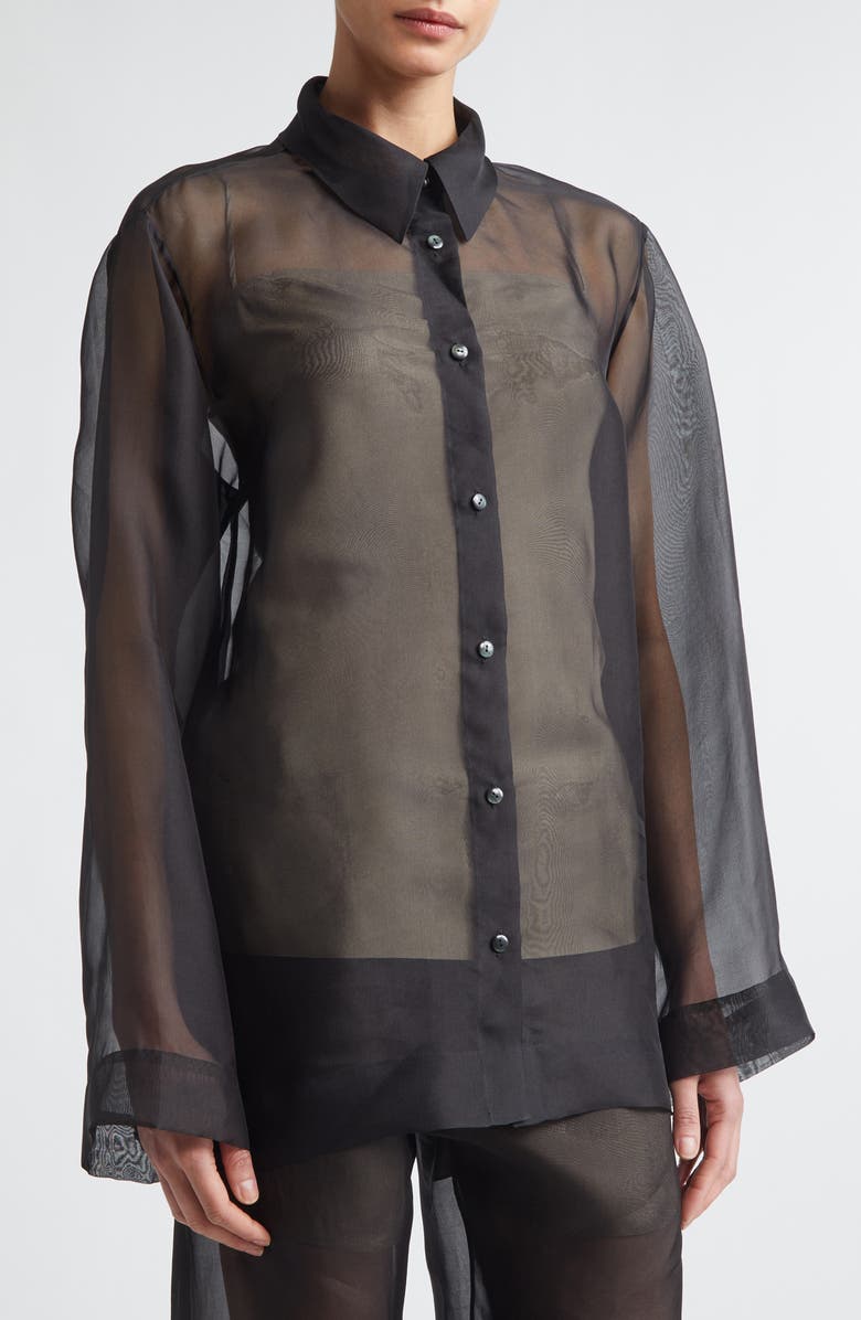 GIA STUDIOS Lisse Classic Silk Organza Button-Up Shirt, Alternate, color, Black