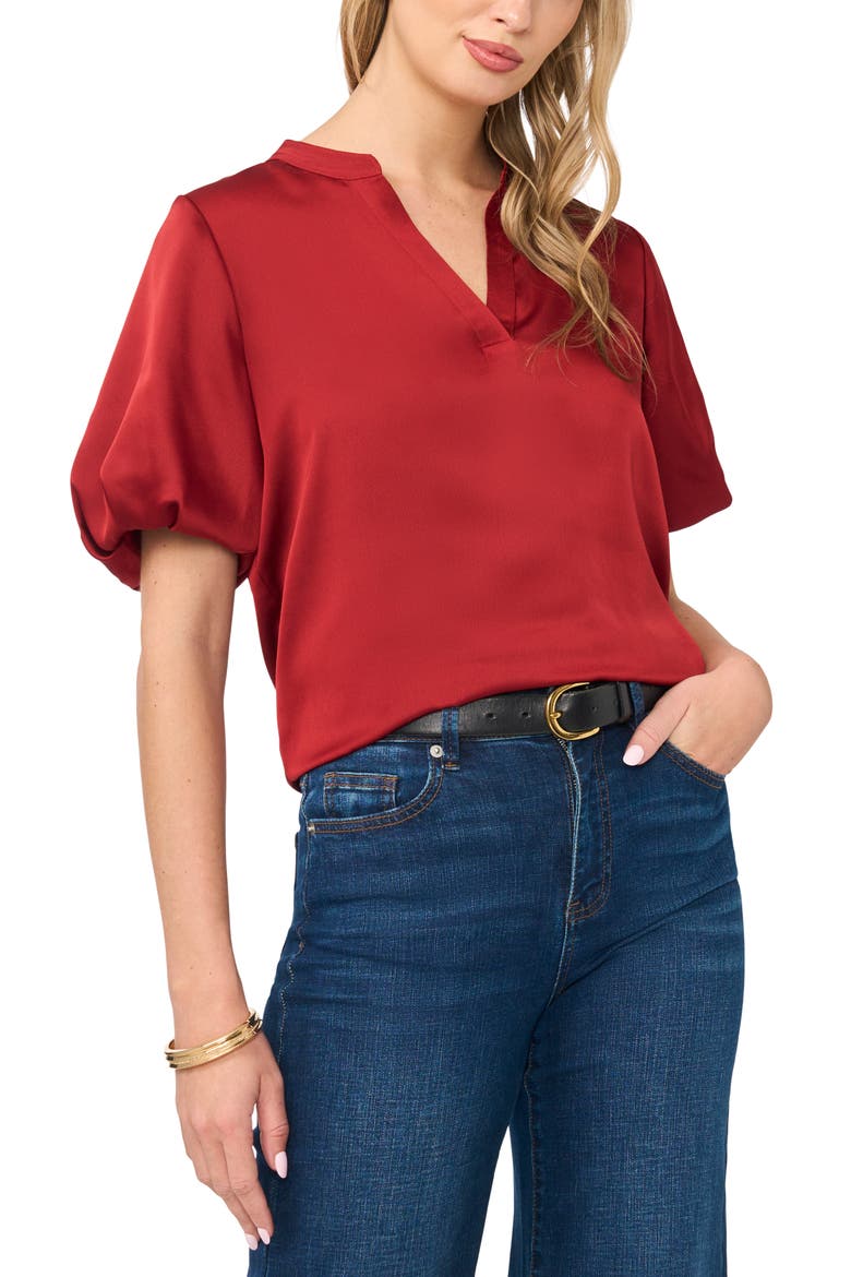 Puff Sleeve Satin Top, Main, color, WINE