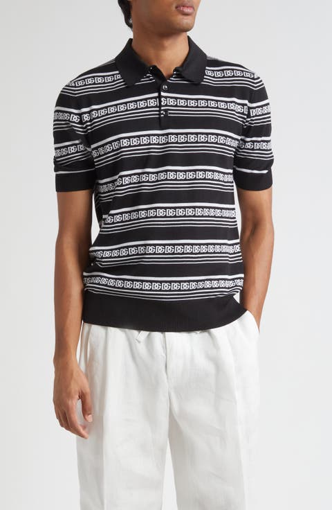 Logo Stripe Jacquard Silk Polo Sweater