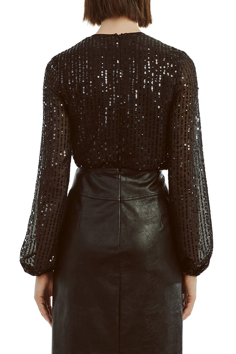 Sequin Wrap Front Bodysuit, Alternate, color, BLACK