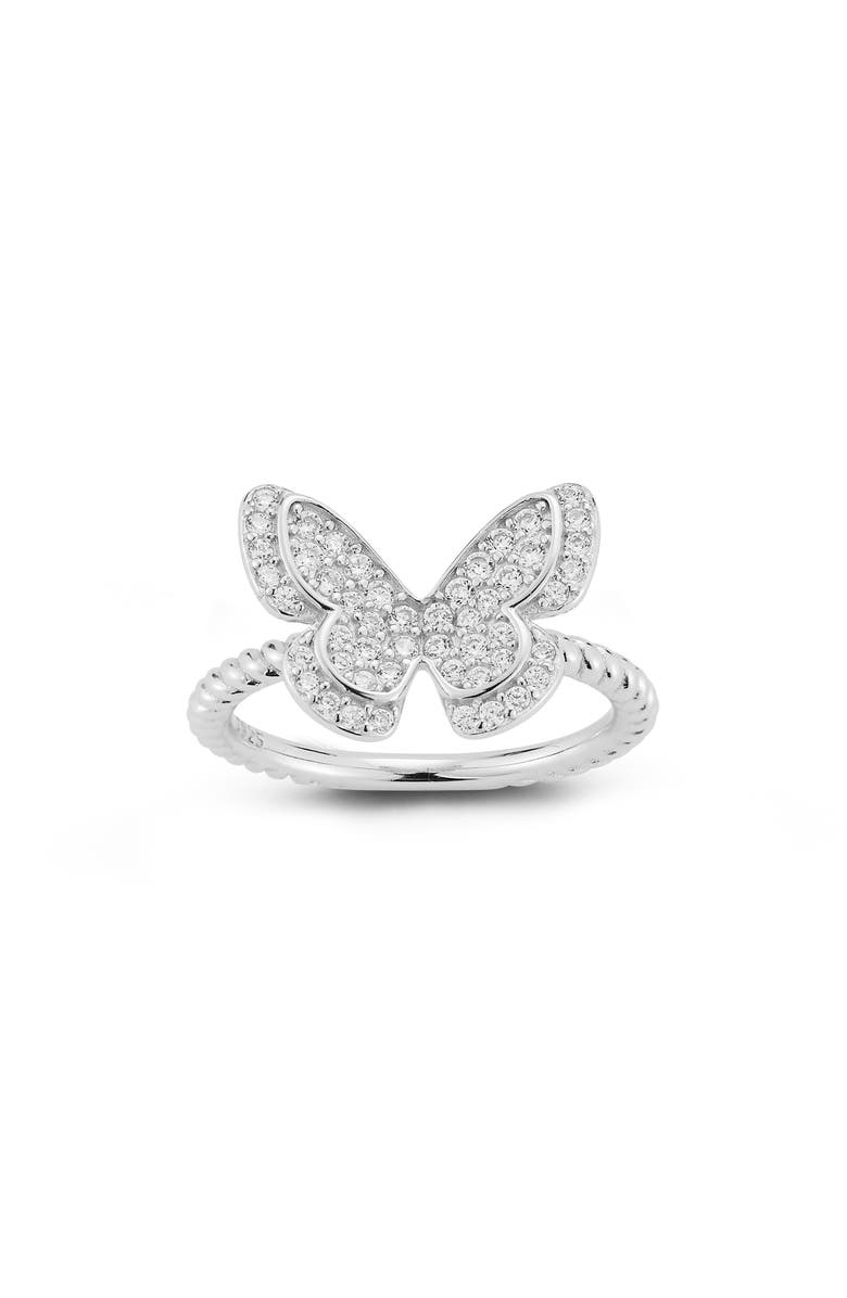 GLAZE JEWELRY Pavé Butterfly Ring, Main, color, Silver