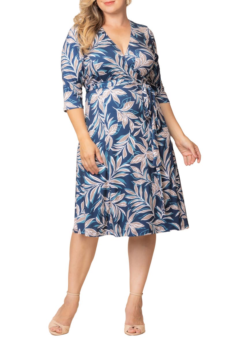 Signature A-Line Wrap Dress, Main, color, TEAL BOTANICAL PRINT
