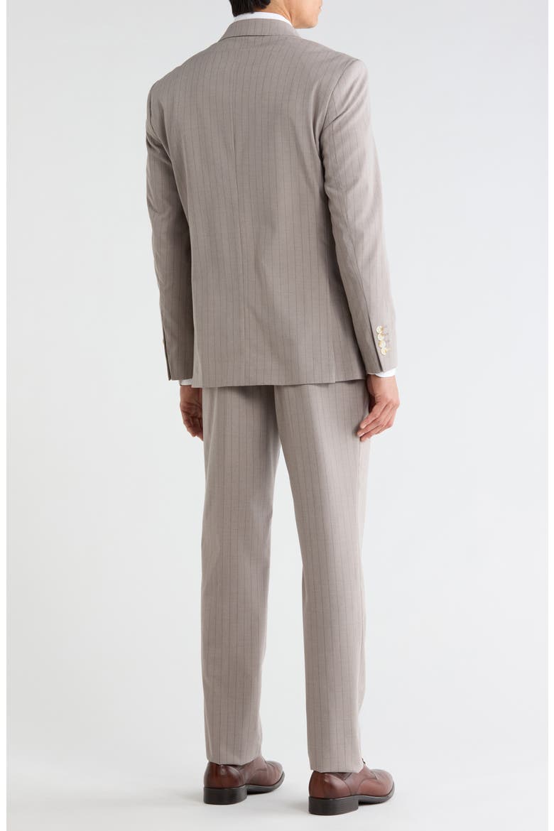 Pinstriped Three-Piece Double Breasted Suit, Alternate, color, KHAKI