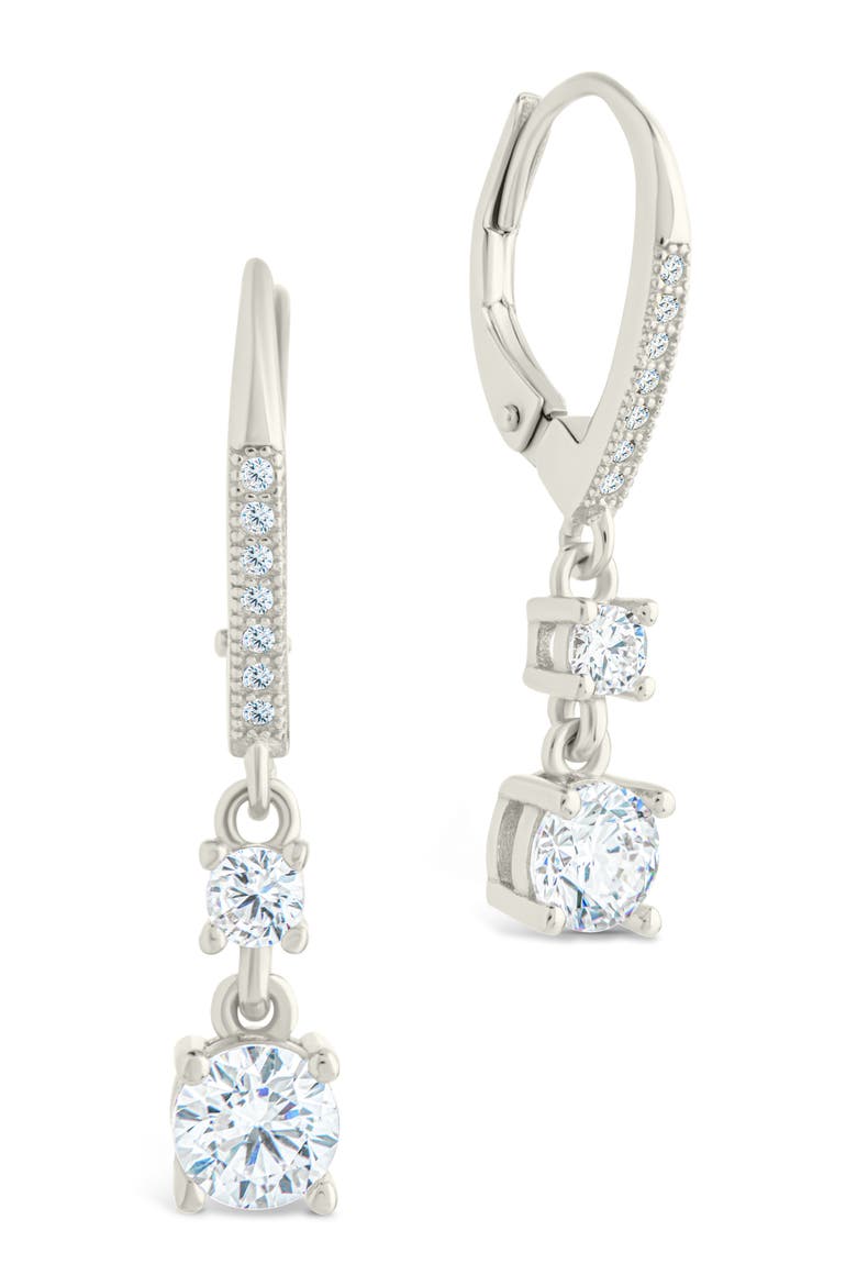 Magdalena Cubic Zirconia Drop Hoop Earrings, Main, color, SILVER