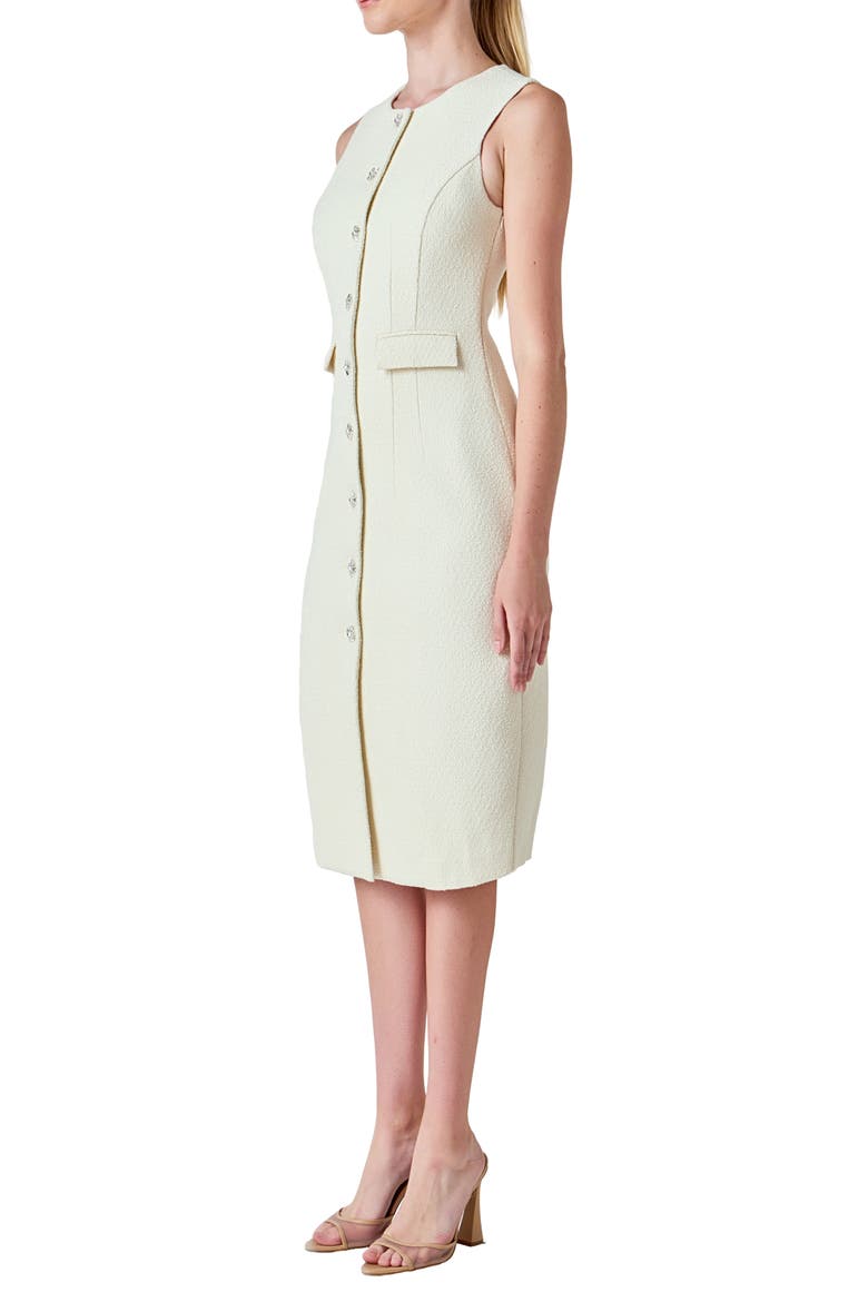 Sleeveless Tweed Midi Dress, Alternate, color, CREAM