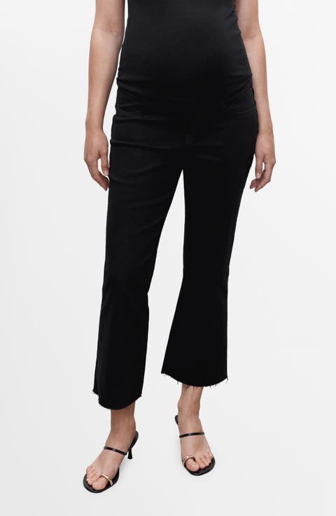 Over the Bump Raw Hem Crop Flare Maternity Jeans
