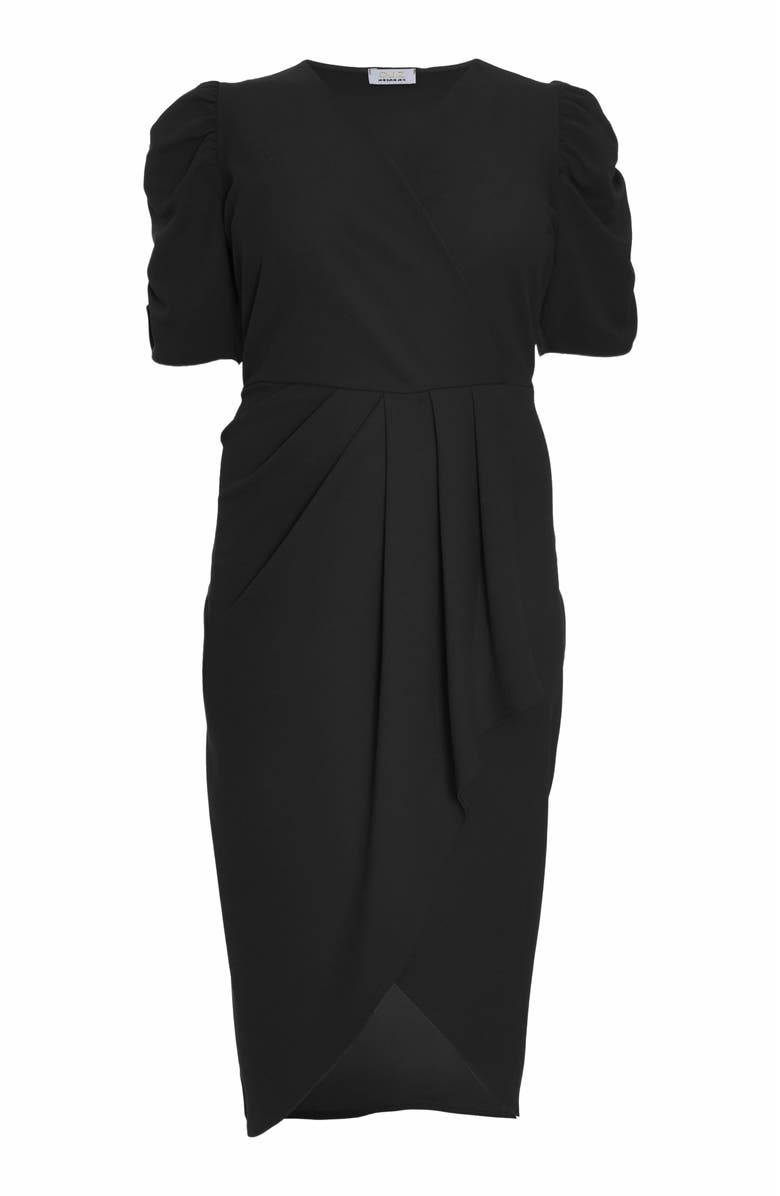 QUIZ Wrap Pleated Ruched Sleeve Midi Dress, Alternate, color, 