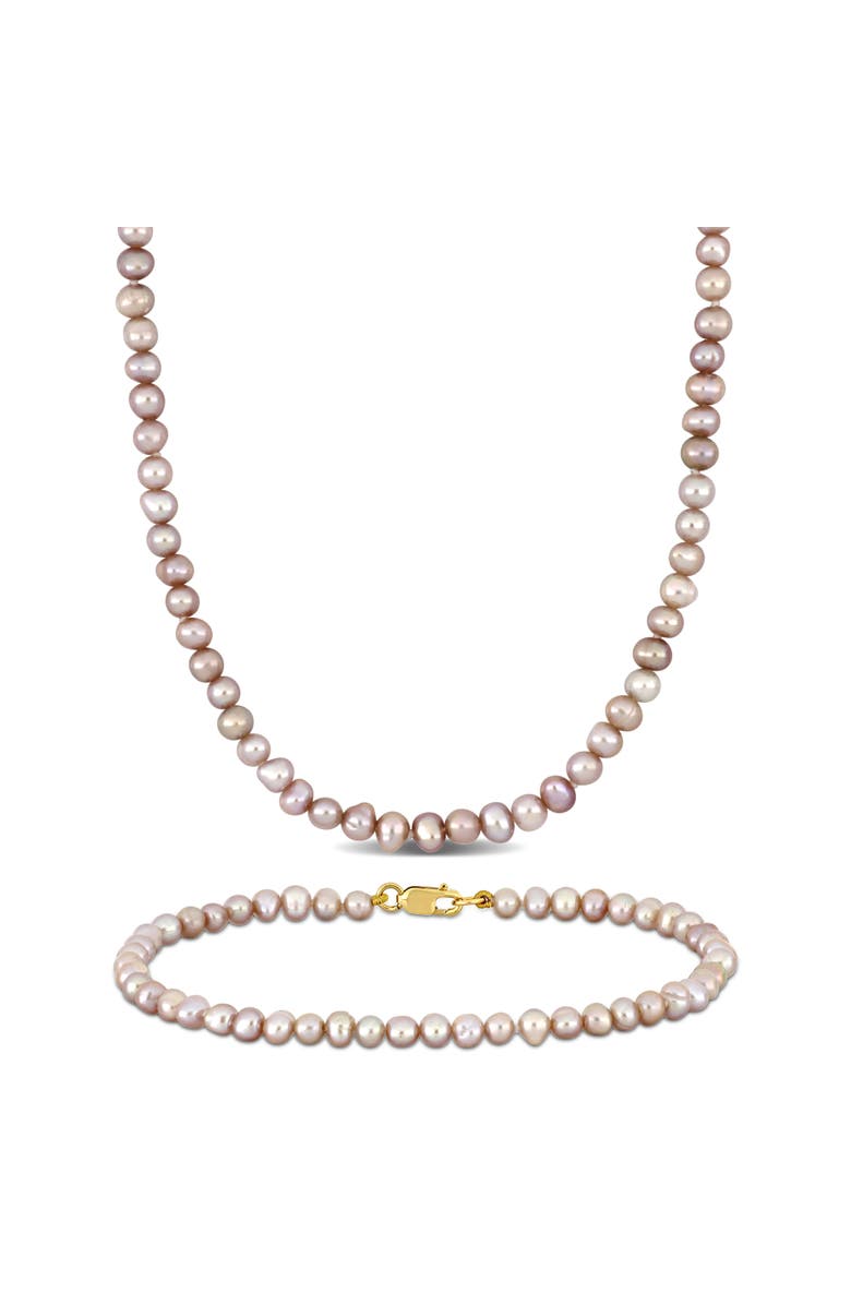 Julianna B. 2-Piece Set Cultured Pearl Necklace & Bracelet 14k, Main, color, Pink Pearl