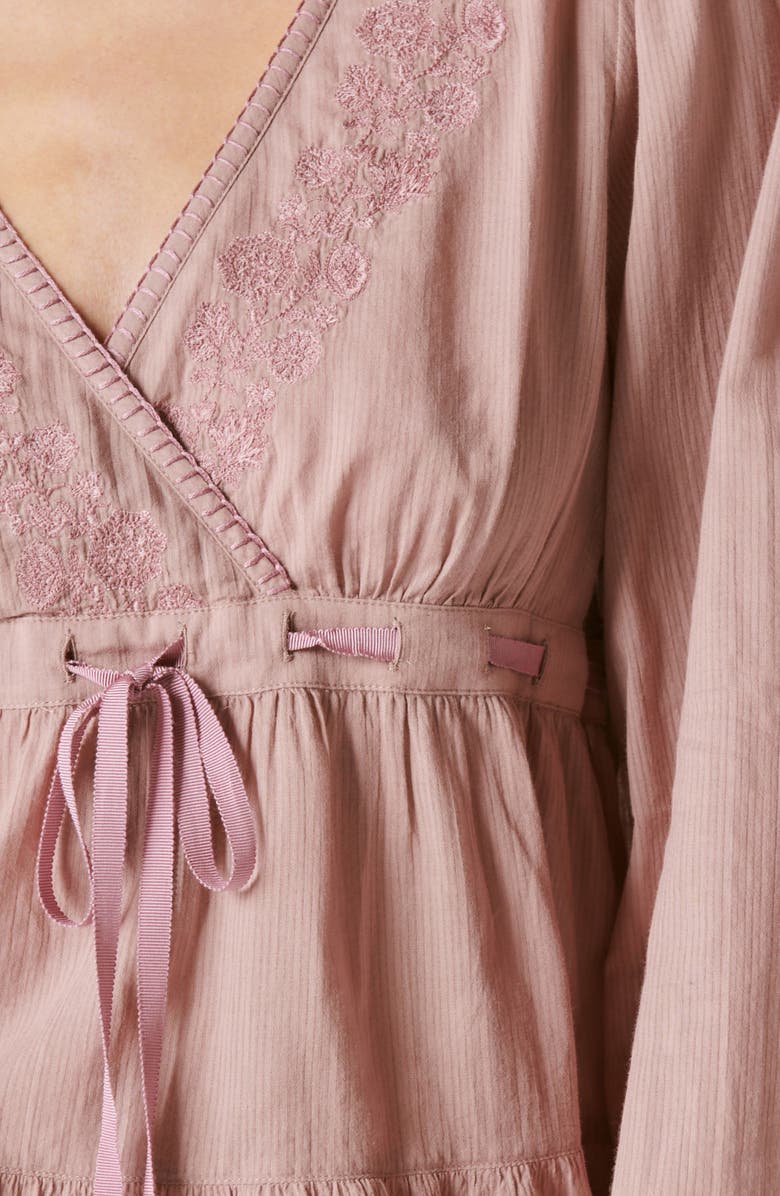 Lucky Brand Embroidered Long Sleeve Cotton Babydoll Top, Alternate, color,