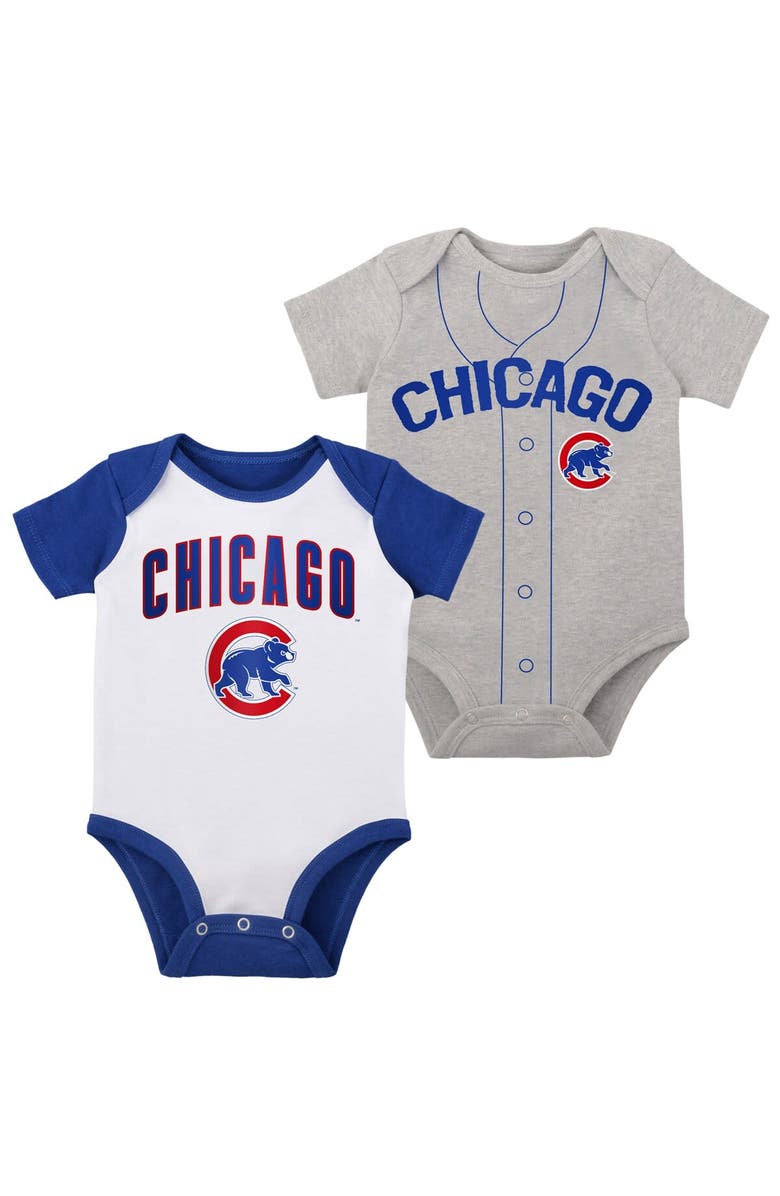 Outerstuff Newborn & Infant White/Heather Gray Chicago Cubs Little Slugger Two-Pack Bodysuit Set, Main, color,