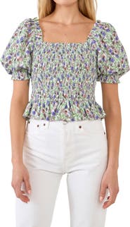 Endless Rose Floral Smocked Puff Sleeve Top