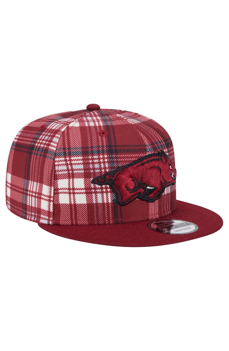 New Era Men's New Era Cardinal Arkansas Razorbacks Plaid 9FIFTY Snapback Hat, Alternate, color, 