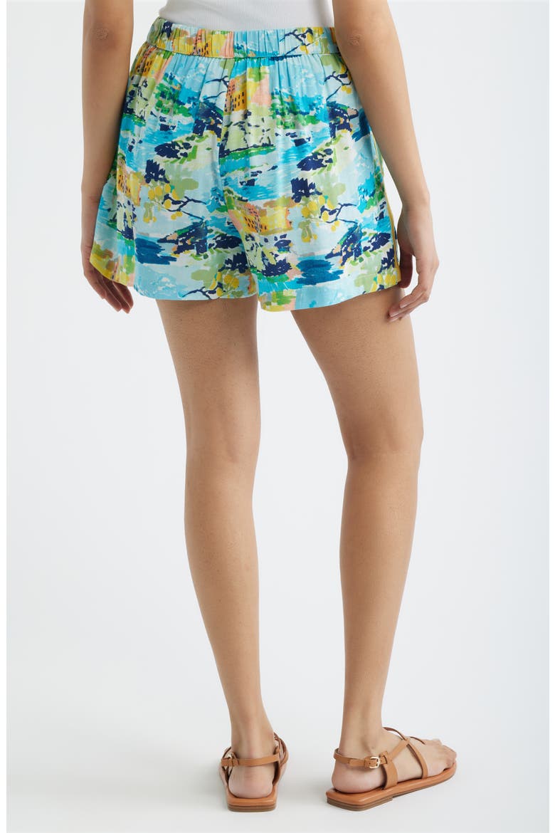 Print Cotton Blend Pull-On Shorts, Alternate, color, AQUA MULTI