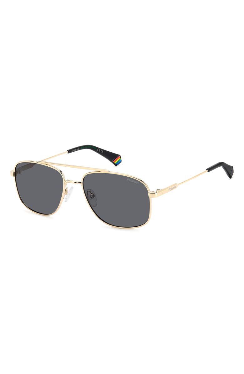 Polaroid 56mm Polarized Rectangular Sunglasses, Alternate, color, Gold Grey/ Grey Polar