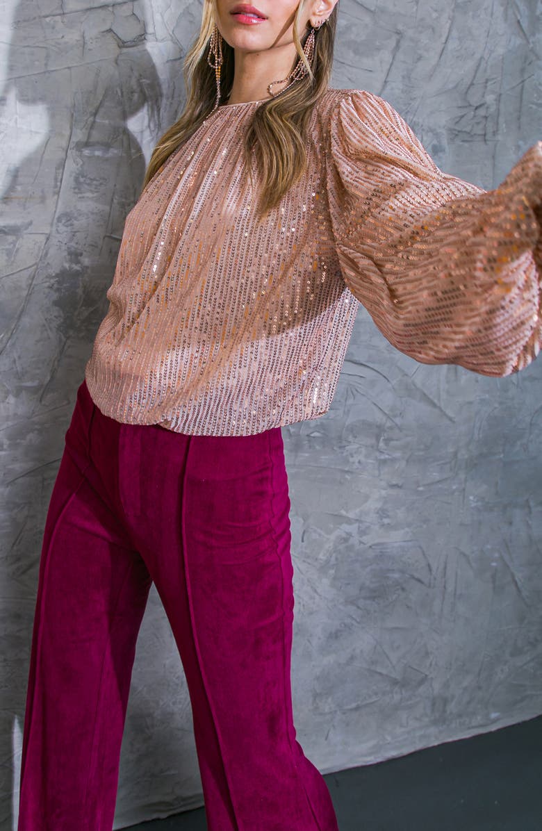 FLYING TOMATO Sequin Long Sleeve Top, Alternate, color, Rose Gold