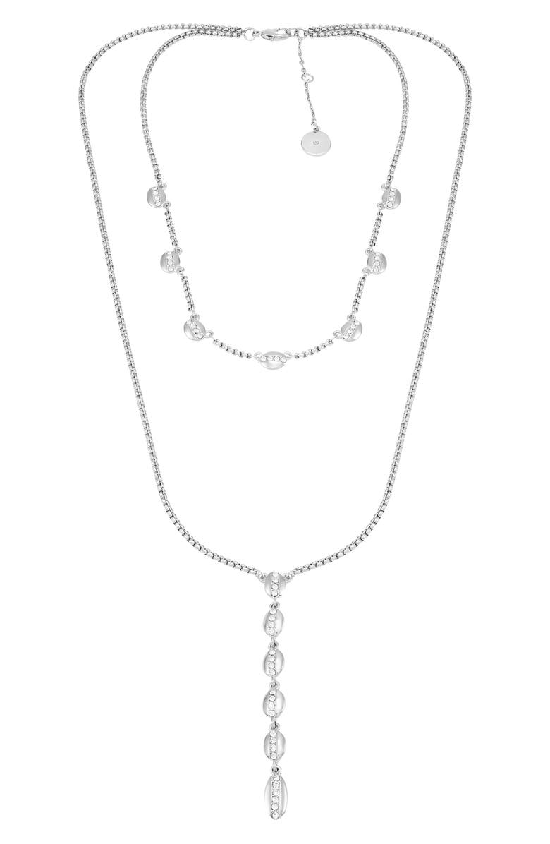 Vince Camuto Pavé Crystal Layered Chain Necklace, Alternate, color, Silver Tone
