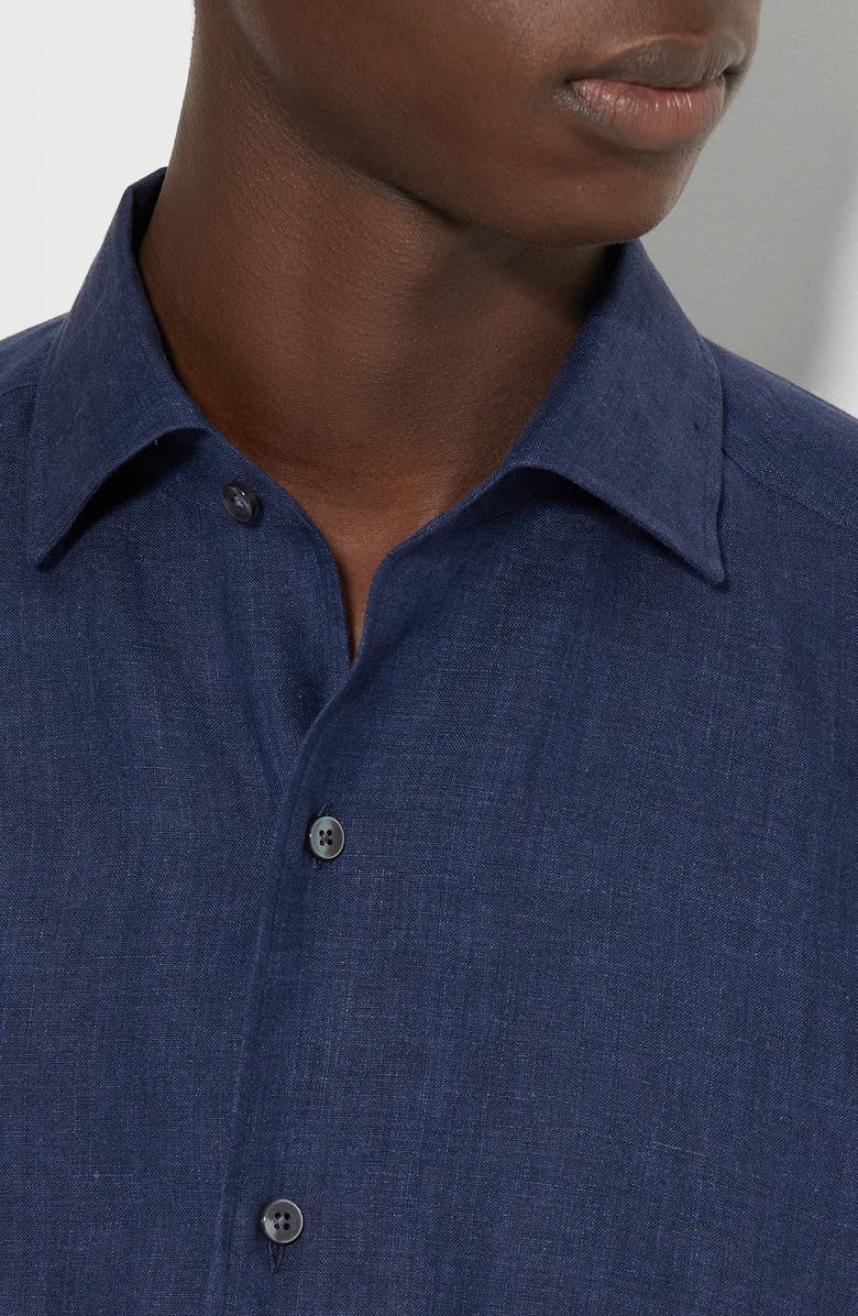 ZEGNA Oasi Linen Button-Up Shirt, Alternate, color, Navy