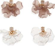 Tasha Set of 2 Crystal & Faux Pearl Shakey Petal Drop Earrings