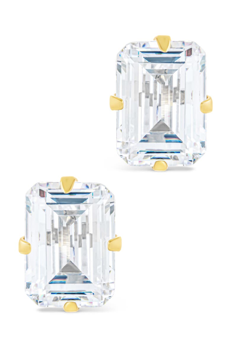 Emerald-Cut Cubic Zirconia Stud Earrings, Alternate, color, GOLD