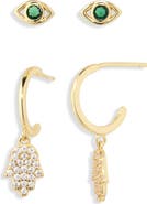 ARGENTO VIVO Evil Eye Stud & Hamsa Drop Earrings Set