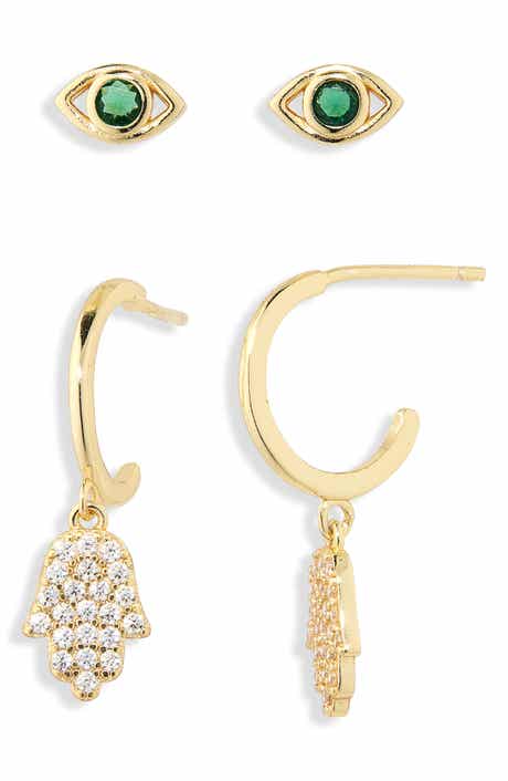 ARGENTO VIVO Evil Eye Stud & Hamsa Drop Earrings Set