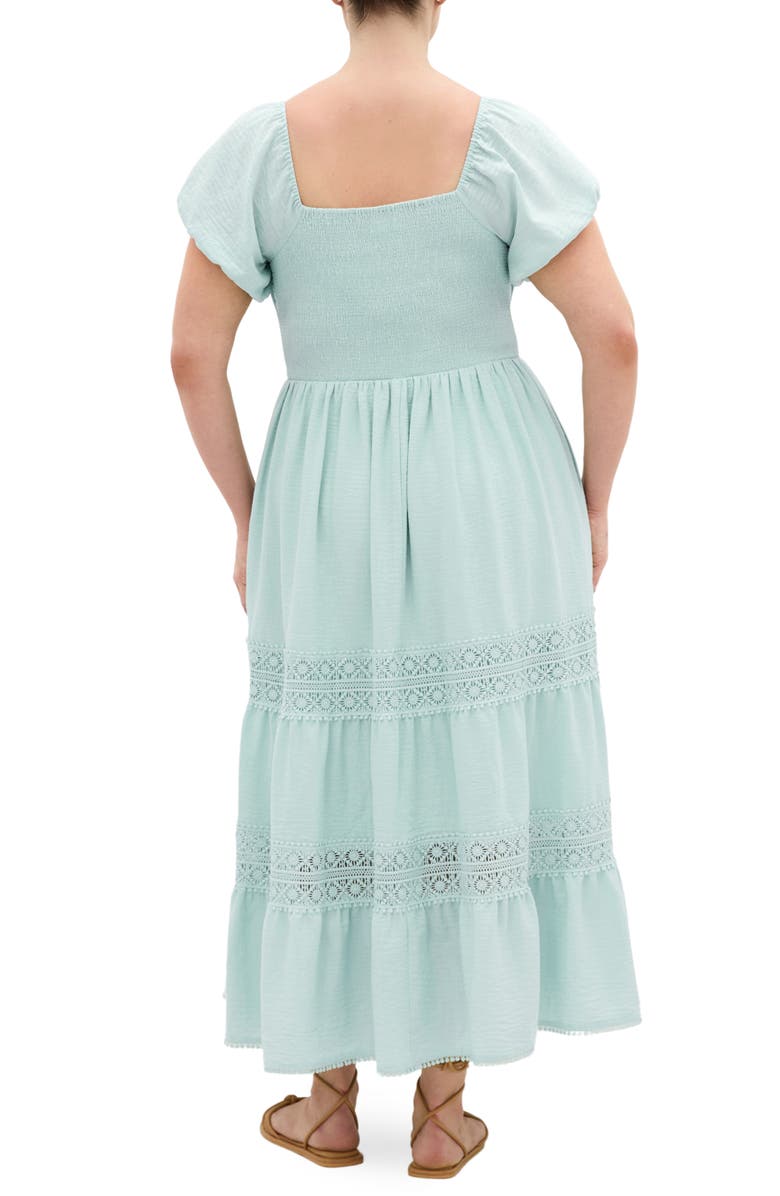 City Chic Haven Lace Trim Puff Sleeve Midi Dress, Alternate, color, Seafoam