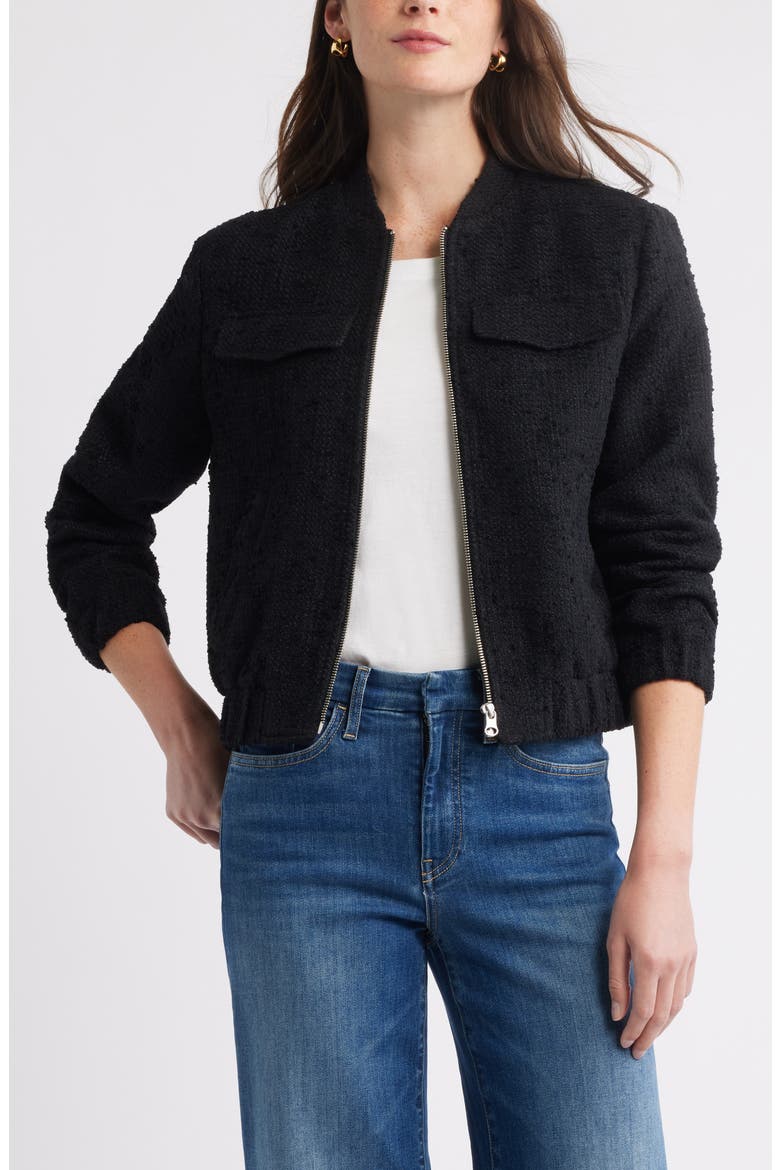 Bouclé Bomber Jacket, Main, color, BLACK