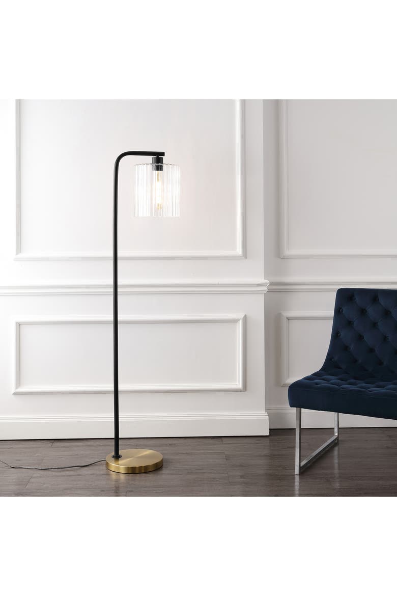 Easton 60.75" Modern Minimalist Metal/Ribbed Glass LED Floor Lamp, Brass Gold/Black, Alternate, color, Brass Gold/Black
