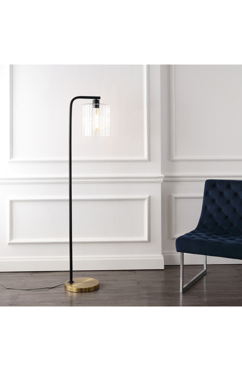 JONATHAN Y Easton 60.75" Modern Minimalist Metal/Ribbed Glass LED Floor Lamp, Brass Gold/Black, Alternate, color, Brass Gold/Black
