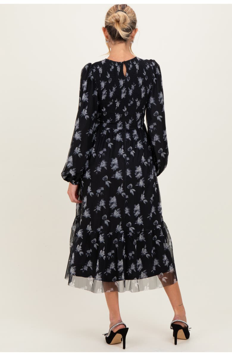 PinkBlush Floral Mesh Smocked Midi Dress, Alternate, color, Black