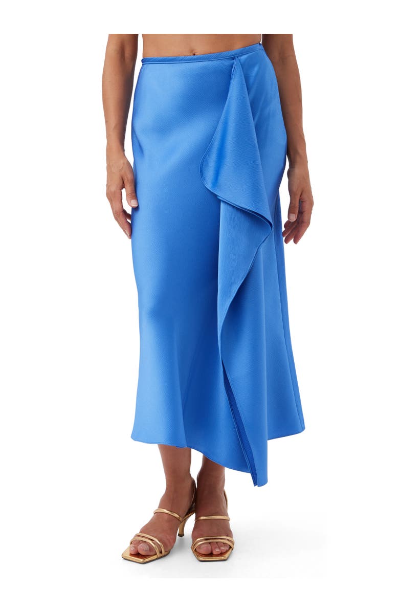 Trina Turk Sahel Satin Midi Skirt, Main, color, Beach Ball Blue