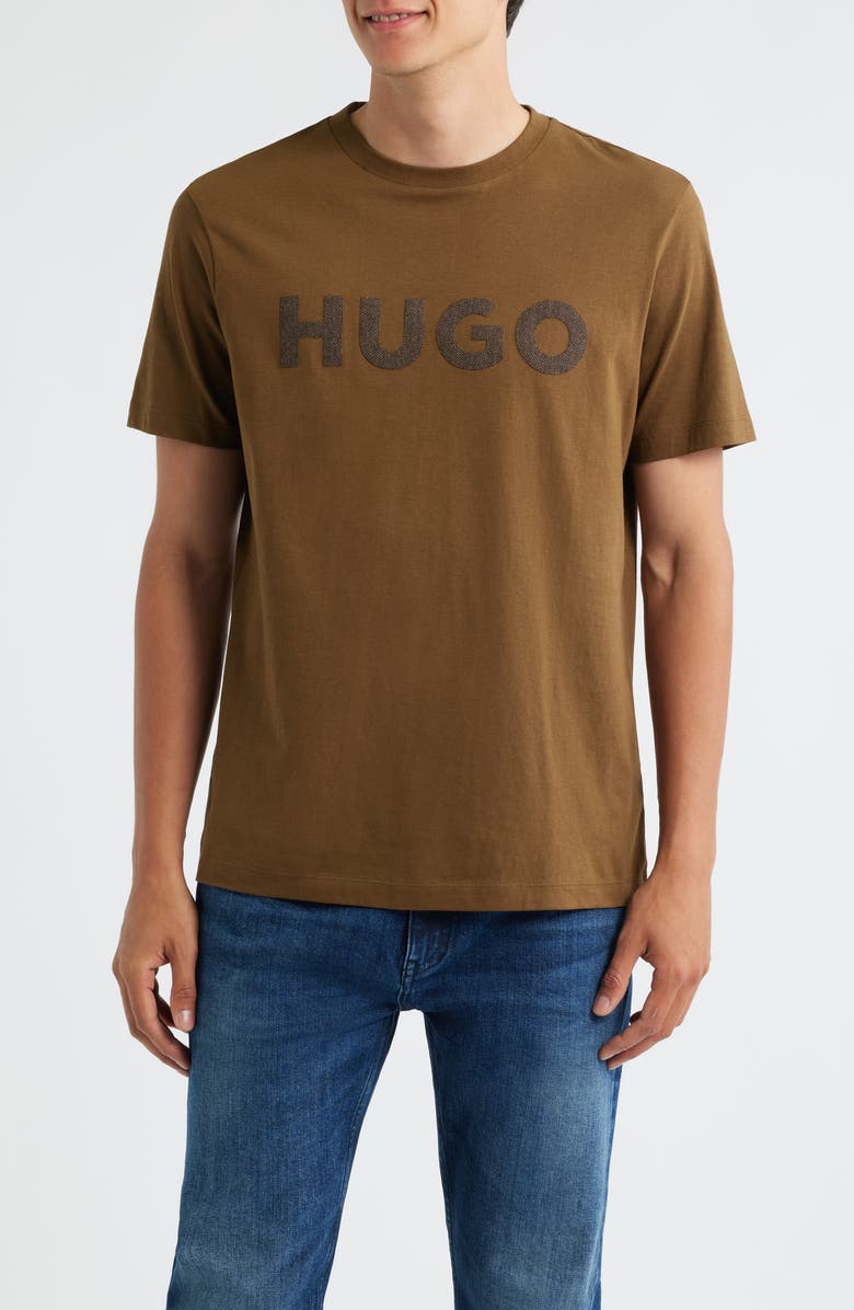 HUGO Dulivio Herringbone Logo Graphic T-Shirt, Main, color, Medium Brown