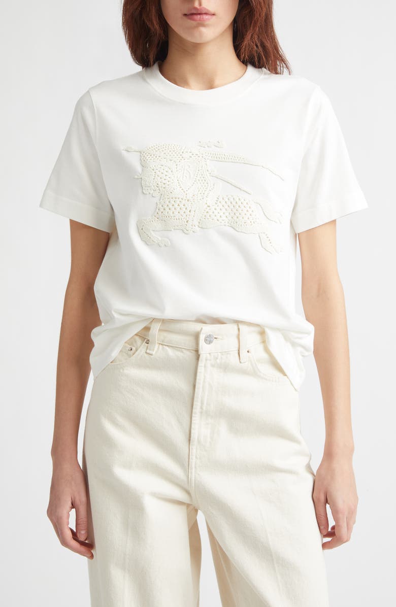 Burberry Frankie Crochet EKD Cotton T-Shirt, Main, color, Chalk