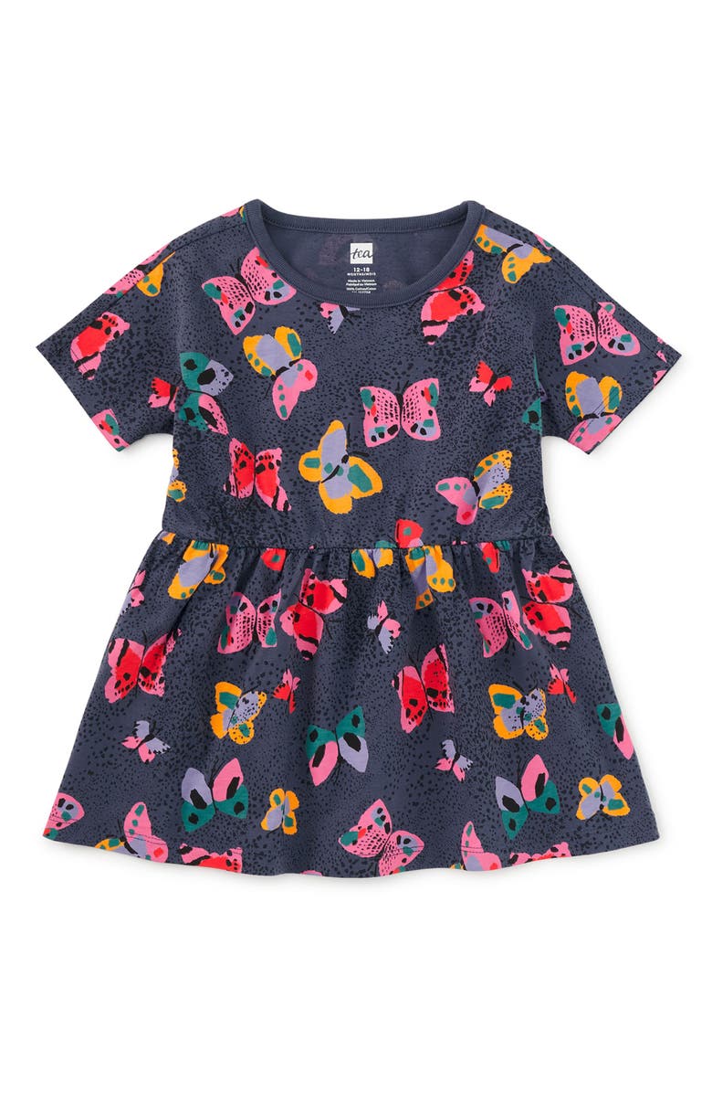 Tea Collection Short Sleeve Twirl Dress, Alternate, color, Painted Kenyan Butterflies