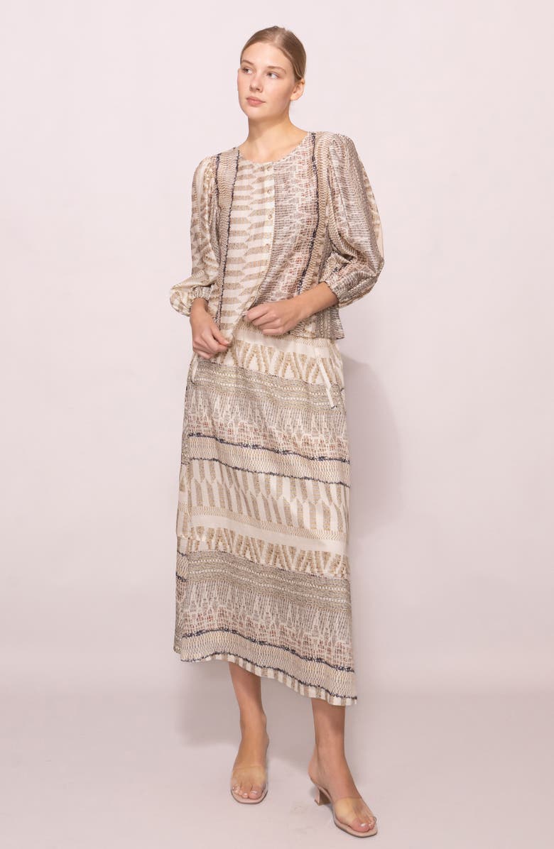 MELLODAY Puff Sleeve Button-Up Shirt, Alternate, color, Blush Multi