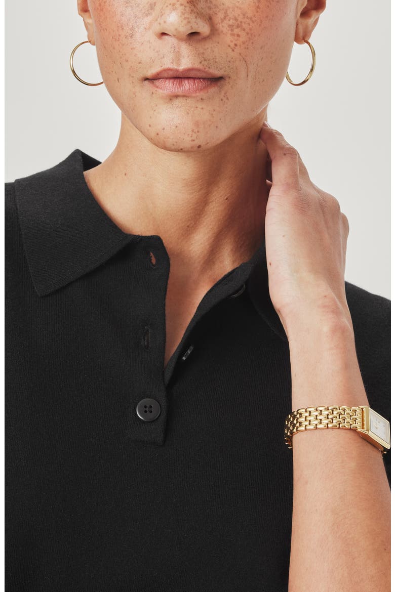 Christa Crop Polo Sweater, Alternate, color, BLACK