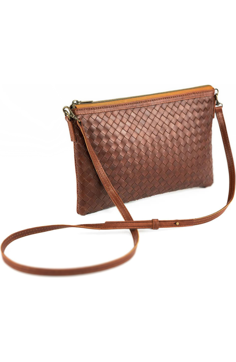 Deux Mains Woven Crossbody Clutch Bag, Main, color, Mahogany