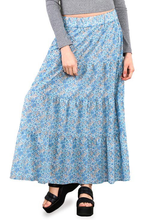 Wild Floral Tiered Cotton Blend Maxi Skirt