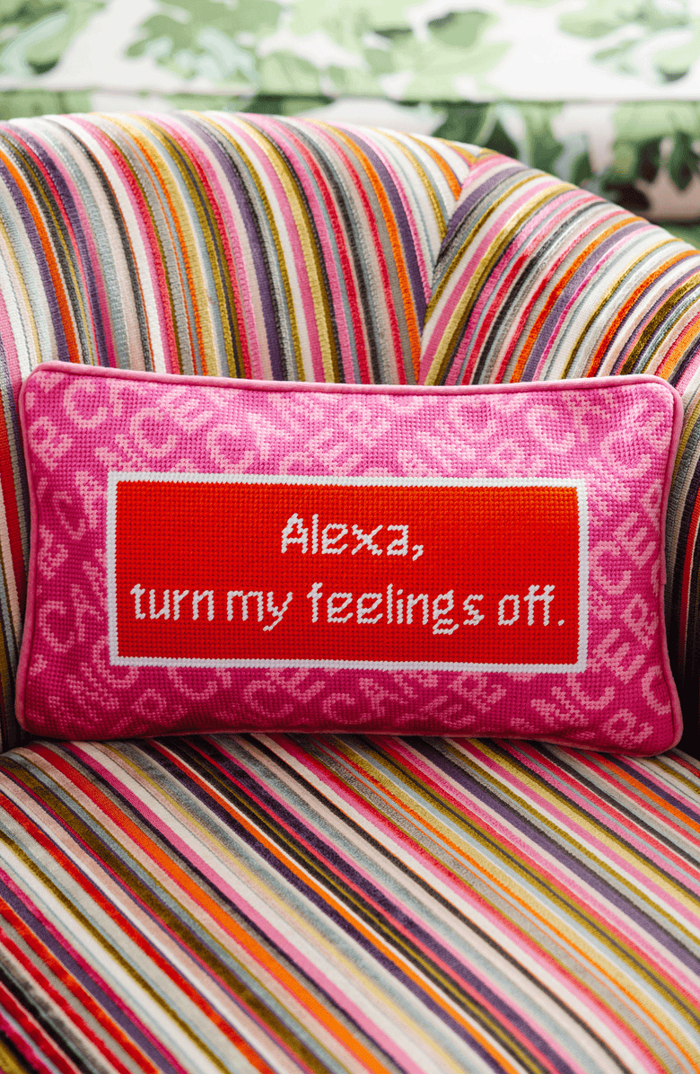 Furbish Cancer Needlepoint Pillow, Alternate, color, Pink