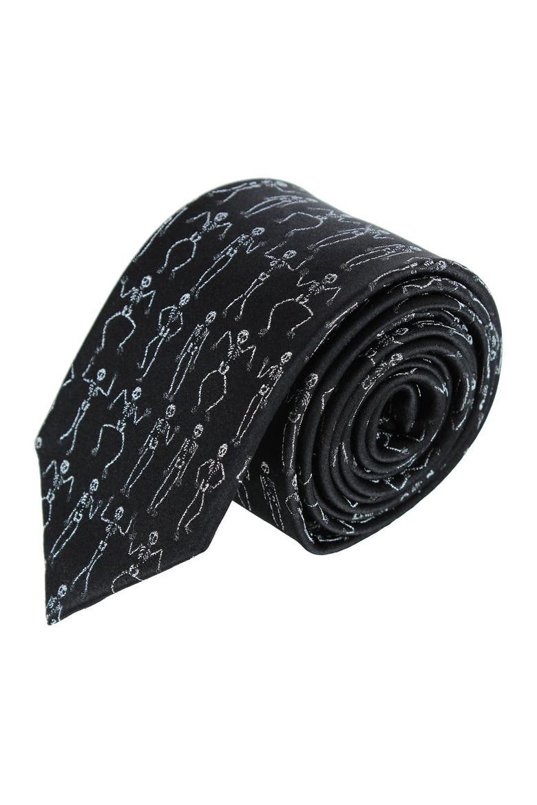 Davy Bones the Dancing Skeleton Silk Novelty Necktie, Main, color, Black