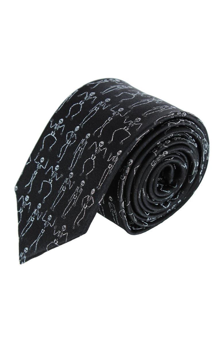 Trafalgar Davy Bones the Dancing Skeleton Silk Novelty Necktie, Main, color, Black