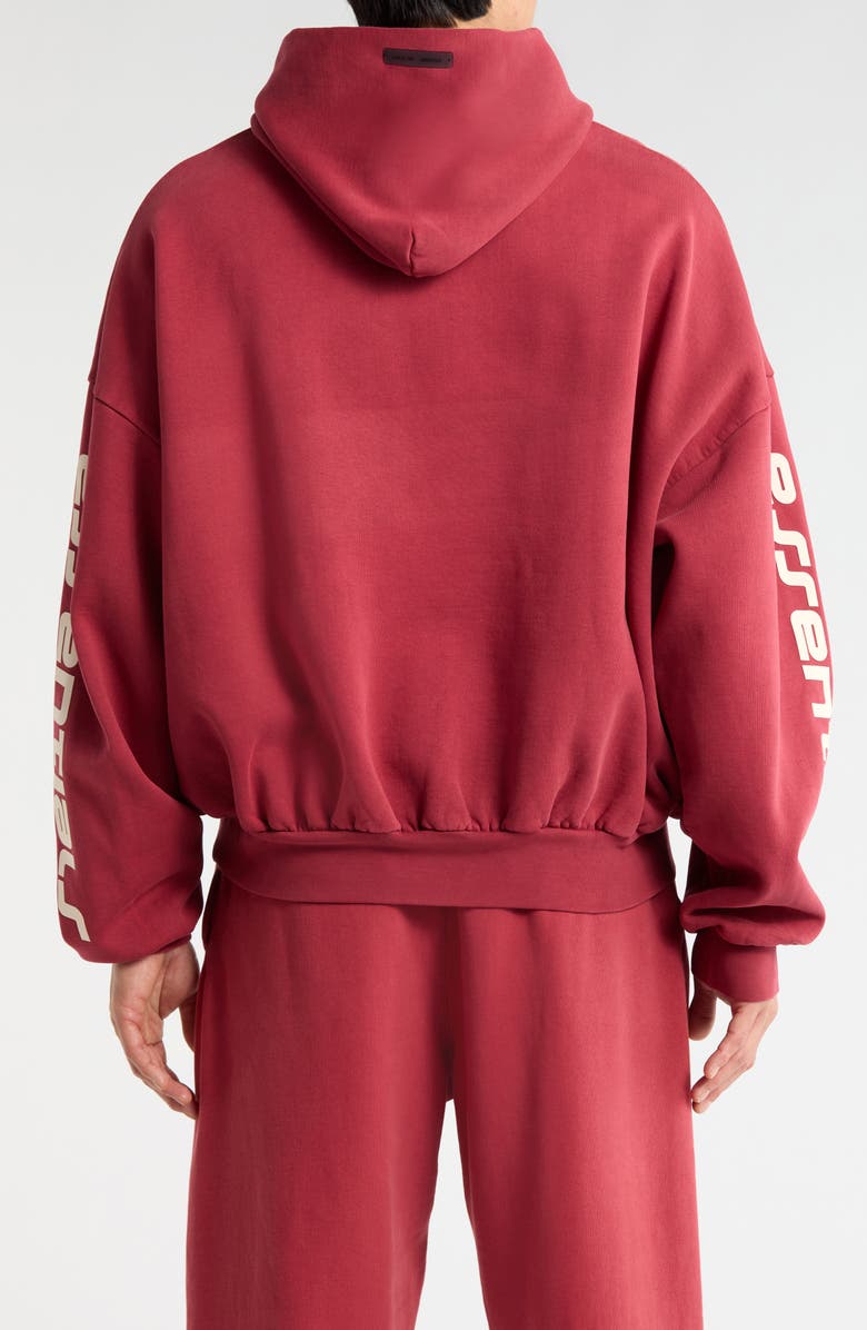 Fear of God Essentials Logo Graphic Print Relaxed Crop Hoodie, Alternate, color, Crimson