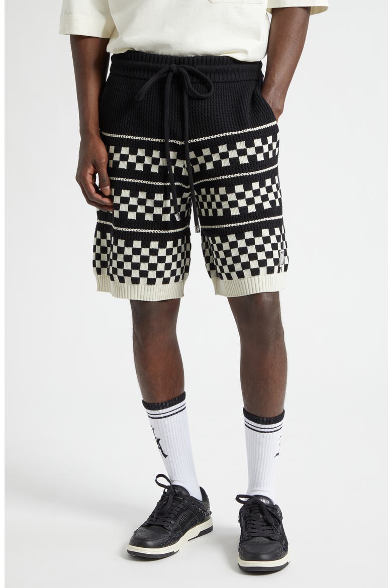 Checkered Wool Mesh Shorts, Main, color, BLACK